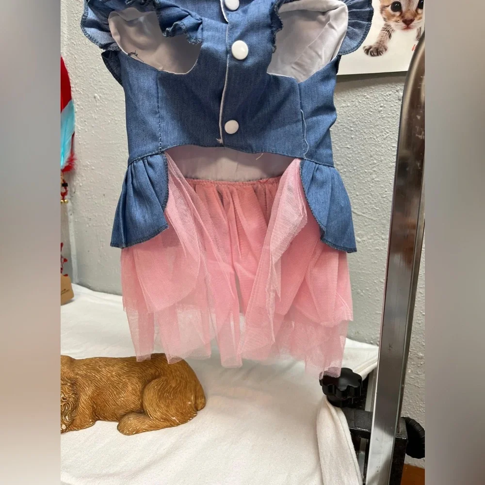 Navy and pink denim dress for dogs